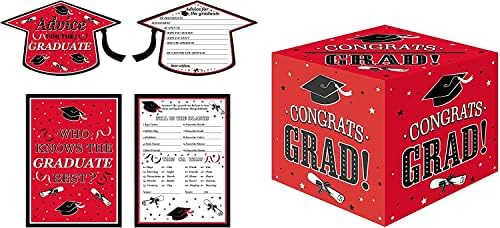 Oojami 3 em 1 Graduação Decorações de festas Caixa de cartão Inclui cartões de conselhos e cartões de jogo de festa de formatura-quem conhece o melhor pós-graduação para 2023 suprimentos de pós-graduação