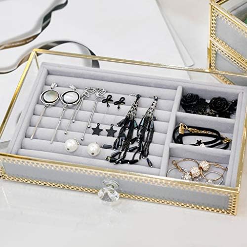 Caixa de jóias de vidro de estilo europeu Zhuhw, caixa de armazenamento de jóias do tipo gaveta, jóias de assistência, brincos, anel, colar, acabamento na caixa de armazenamento