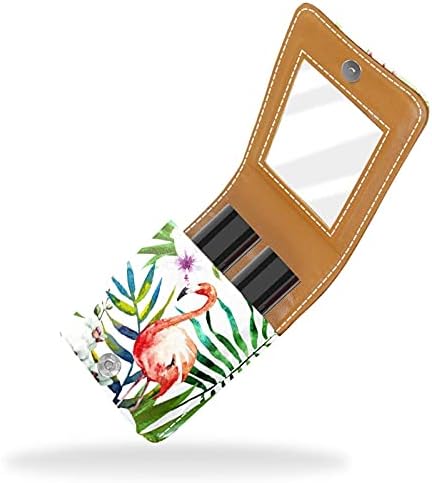 Caixa de batom de maquiagem portátil para viajar, Flamingo Florest Folhas Mini Lipstick Storage Caixa
