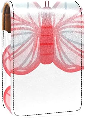 Bolsa de batom de batom de maquiagem de oryuekan com espelho portátil de armazenamento de armazenamento portátil de armazenamento de armazenamento labial de armazenamento, cartoon borboleta adorável rosa