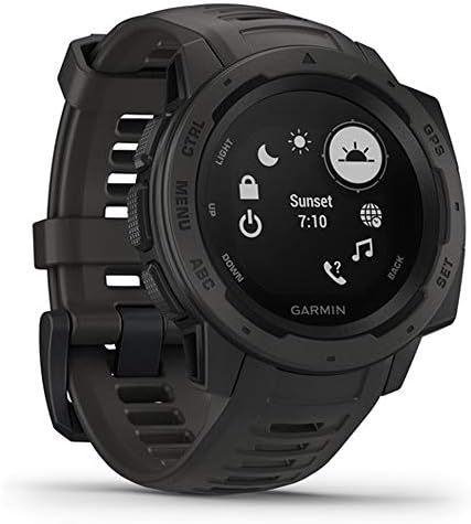 Relógio ao ar livre instinto Garmin com GPS e grafite de monitoramento de freqüência cardíaca com Deco Essentials 2-Pack Screen Protector Instinct