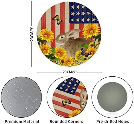 Signo de lata de metal redonda Sinais patrióticos Americanos e listras bandeira de coelho e girassóis