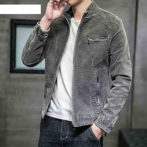 Jinfuhao demin jaqueta slim masculina zíper Demin Coats mandarim colar cubra masculino magro jeans de