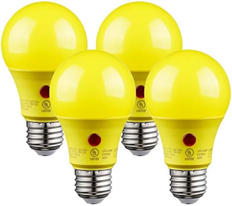 Torchstar Amarelo Dusk to Dawn Bulbs Outdoor, sensor A19 Lâmpada LED, UL listada, 9W, 600lm, Automática On/Off PhotoCell Automático para iluminação externa, 2700k Soft White, pacote de 4