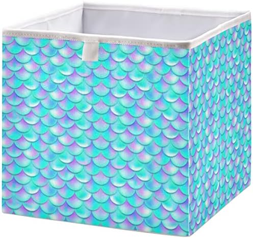 VISESUNNY Mermaid Scale Closkets Cestas de armazenamento Cestas de tecido para organizar caixas de cubos de armazenamento dobráveis ​​para roupas, brinquedos, higiene pessoal, abastecimento de escritório