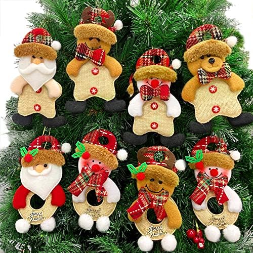 Ornamentos de Natal Conjunto, 8 Pacote de arbustos de Natal Ornamentos pendurados Decorações Santa/boneco de neve/alce