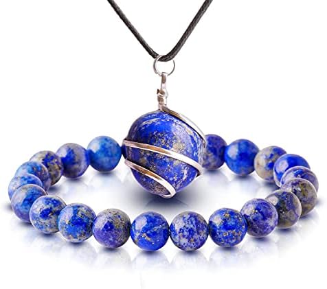 Yuvdipr Lapis Lazuli Stone Bracelet e Lapis lazuli tumble pendente reiki curando gemas naturais cristais jóias de badão cristais positivos chakra cristal boa sorte charme gems generator de energia presente