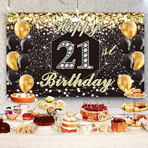 Ailiba 21st Birthday Banner Beddrop, 21ª Decorações de festa de aniversário Bunco de fotografia
