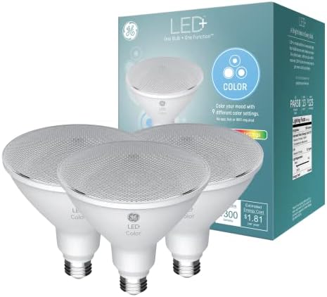 LED de iluminação GE+ Alteração de cor Bulbos de luz de inundação externos, 9 configurações de cores,