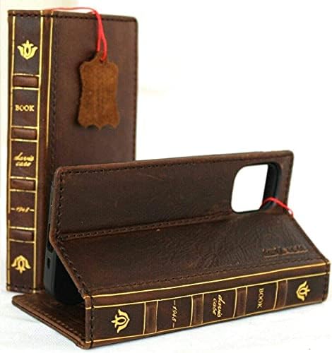 Jafo Genuine Vintage Leather Case para iPhone 13 Mini Bíblia Livro da Bíblia Capa artesanal Cartões de crédito de