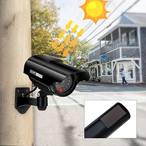 Câmera de segurança do PREZIOUZ Solar Powerd Dummy, câmeras de segurança falsa, sistema de vigilância simulada com luz LED vermelha e adesivos de CCTV para empresas domésticas internas/externas