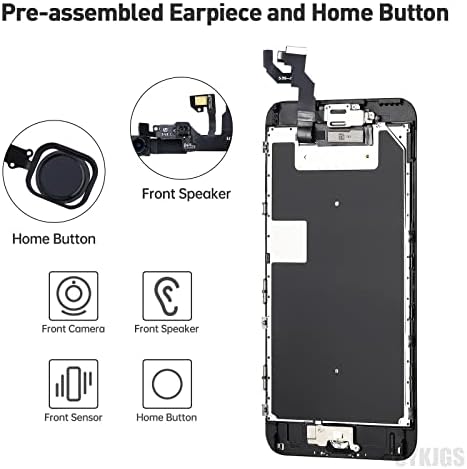 Para o iPhone 6s Plus Screen Substacting 5.5 ”com botão home, Digitalizador de exibição 3D Touch de 6Splus Black LCD Touch com Fix Ferramentas Ferramentas Frented Camera Speaker, Kit de reparo de vidro para A1634, A1687