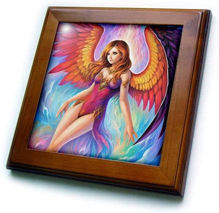 Mulher elegante de 3drose - anjo com cabelos ruivos, ladrilhos emoldurados de asas de laranja