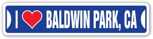 Eu amo Baldwin Park, California Street Sign CA City State US Wall Road Decor Presente