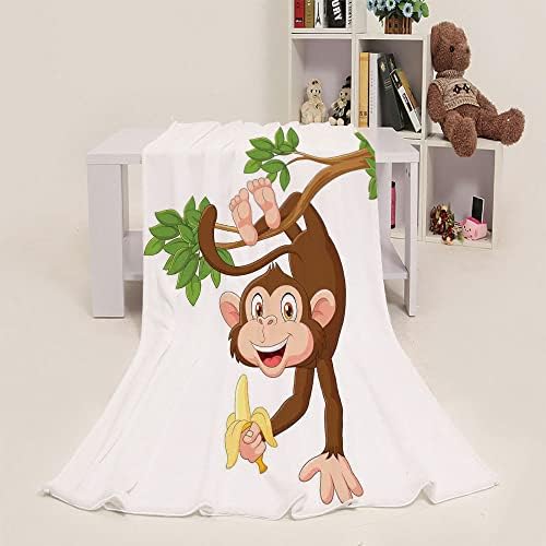 Ligutars Baby Blanket Cotton, manta de bebê de desenho animado personalizada, macaco engraçado pendurado em árvore com selva de banana, fofo e confortável, 30 x 40 polegadas, para crianças adultas, chocolate branco