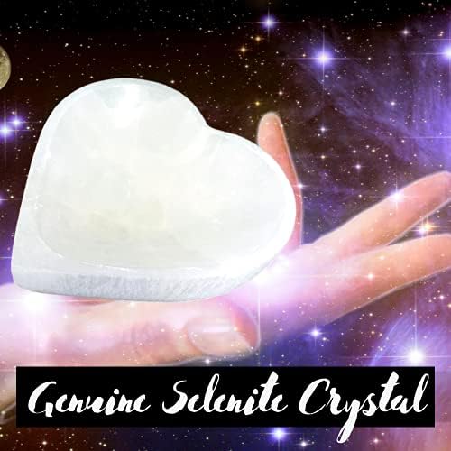 Selenite Bowl 4 + Tigela de cristal em forma de coração, genuíno portador de cristal marroquino de selenita