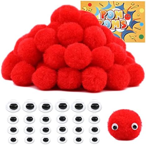Lokunn Pompons de 1 polegada, pompons vermelhos para artes e artesanato, bolas macias e fofas de pom pom com