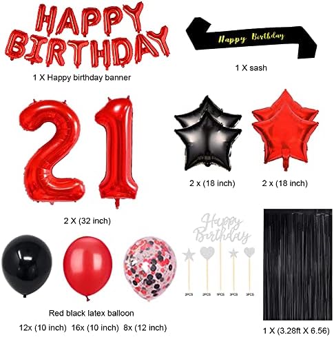 FancyPartyShop 21st Birthday Party Decorations Supplies Red Black Posterior Balões de Feliz Aniversário