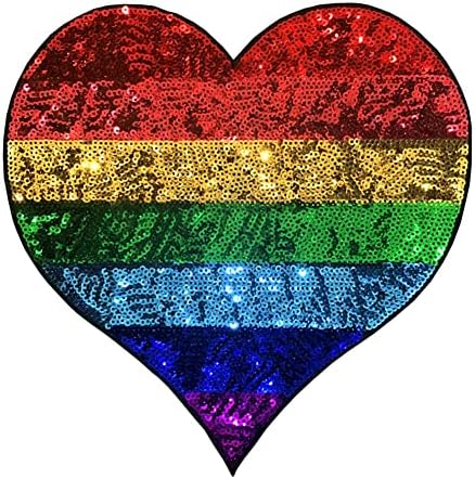 Locomo grande LGBT Heart Cost Ferro em patch lantejão arco -íris color