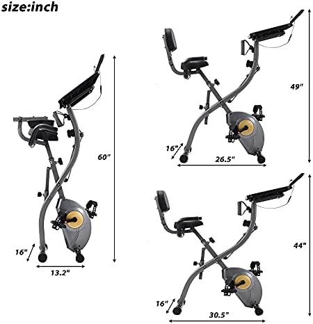 Bicicleta de bicicleta de exercício vertical dobrável estacionária 8 níveis resistência magnética ajustável com faixas de resistência aos braços e monitor cardíaco para o treino doméstico e equipamento de exercício de escritório