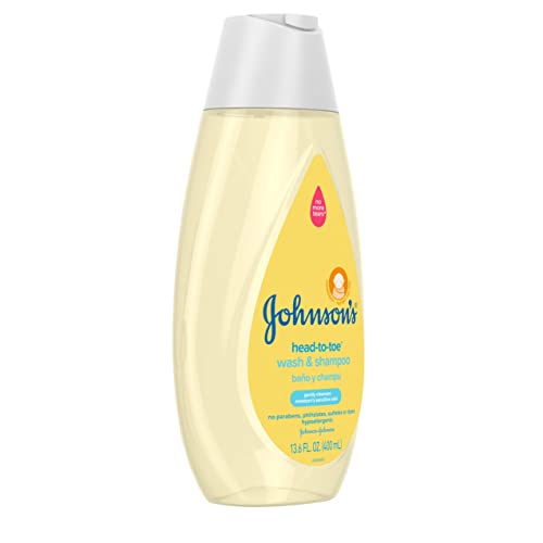 Lavagem de bebê e shampoo, de cabeça aos pés de Johnson, sem lágrimas, livre de sulfato e hipoalergênico para a pele e cabelos sensíveis do bebê, o pH equilibrado, lava 99,9% dos germes 13,6 fl. oz