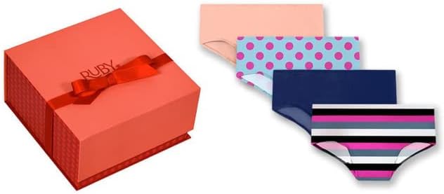 Ruby Love Primeiro Kit de Período com calcinha de 4 períodos - almofadas de higiene feminina, toalhetes e mais