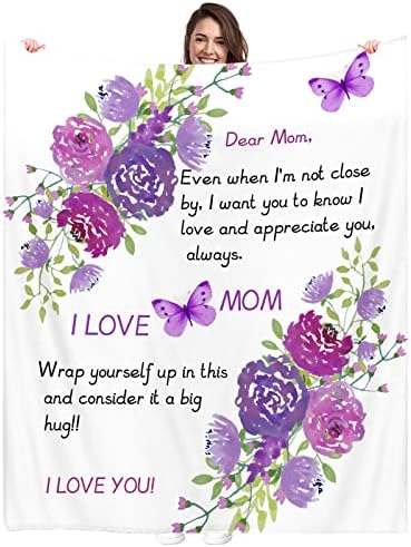 Presentes para mamãe, mãe presente de filha filho, mãe presente de aniversário, dia das mães Presentes para mamãe, flores roxas macias de flores borboleta de borboleta cobertores para mamãe 60''x50 ''