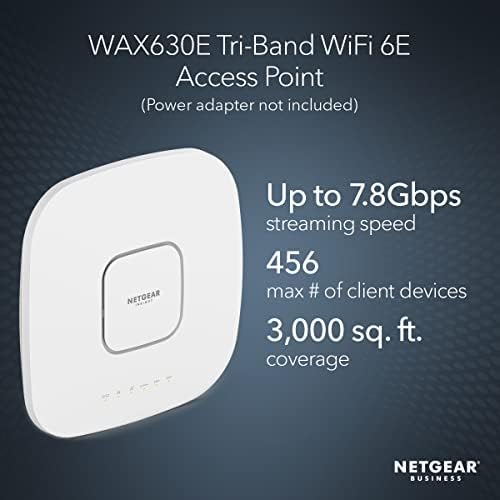 Ponto de acesso sem fio gerenciado por nuvem NetGear - WiFi 6E Tri -Band Axe7800 Velocidade | Malha | Mu-mimo | 802.11ax | Insight Remote Management | Poe ++ | Adaptador de energia não incluído