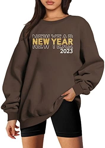 Crewneck Ano Novo 2023 Sorto gráfico para mulheres, lã de blusa de pulôver de grandes dimensões saindo com