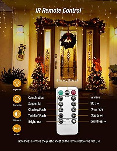 300 luzes de cortina de LED para quarto, 8 modos de iluminação Luzes de cordas usadas de USB com controle remoto, luzes de fadas à prova d'água para festas de Natal para festas casas de casamento de casas de parede de jardim de decorações