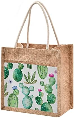 Sacos de juta floral suculenta cactus sacos de mercearia reutilizáveis ​​de lona bolso praia cozinha compra