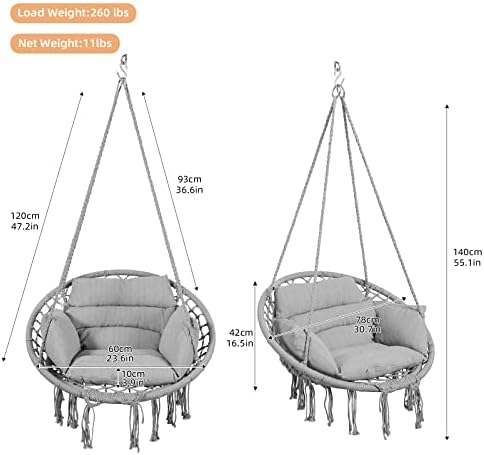 Gotime Hammock Chair, Macames pendurada cadeiras de balanço com almofada e kit de hardware, balanços de adultos