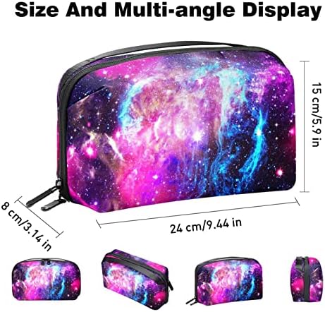 Glitter Purple Nebula Starry Galaxy Sky Electronics Organizador, Saco de Armazenamento de Cordamento de Cordão à prova d'água para viagens em casa, Caso de acessórios eletrônicos para Charge Mouse USB SD Discos rígidos