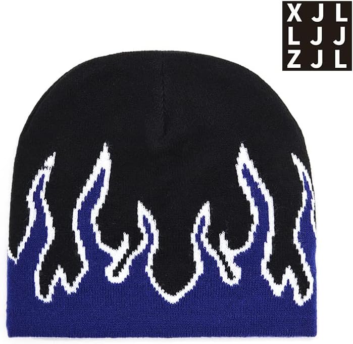 Fire Chame Beanie Baggy Slouchy Knit Rock Punk Ski Hat Skull Bap