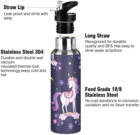 Emelivor Unicorns Bottle Water Bottle A vácuo garrafa de água em aço inoxidável com tampa de palha 20 onças Bolttle para caminhada de acampamento de acampamento