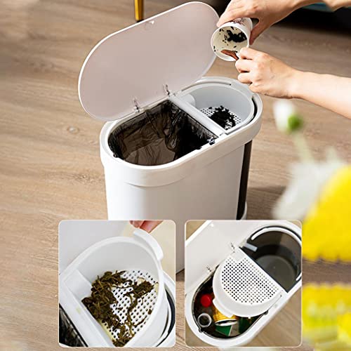 Lixo duplo de cozinha 15l BABLAZE 15L pode desperdiçar lixeira com tampa classificada Reciclo Double Compartment Met e seco classificado com balde interno destacável para, branco