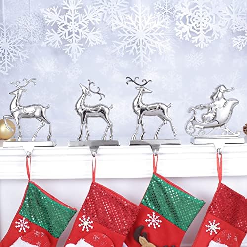 Conjunto de 4 titulares de estoque de Natal de rena para Mantel, Deer e Papai Noel Cabides para