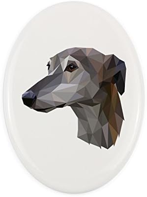 Greyhound, placa de cerâmica de lápide com uma imagem de um cachorro, geométrico