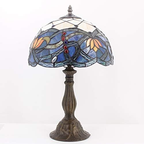 WerFactory Tiffany Table Lamp de mesa de vidro Lâmpada de cabeceira azul Lotus Light Light 12x12x18 polegadas decoração quarto sala de estar em casa Série S220