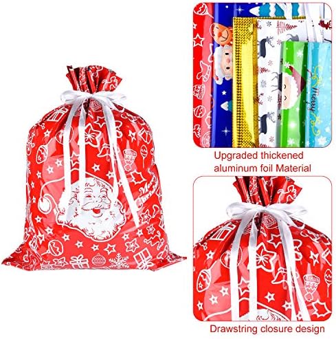 MIAHART 16 PCS Sacos de cordão de Natal variados 6 sacos de embrulho de Natal estilo estilos variados Bolsa de guloseimas de festa de Natal para Favores de festa infantil de Natal