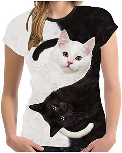 Mulheres de manga de manga curta ativa ativa camisas de manga superior gato 3d moda casual camiseta de camiseta de verão impressão ativa