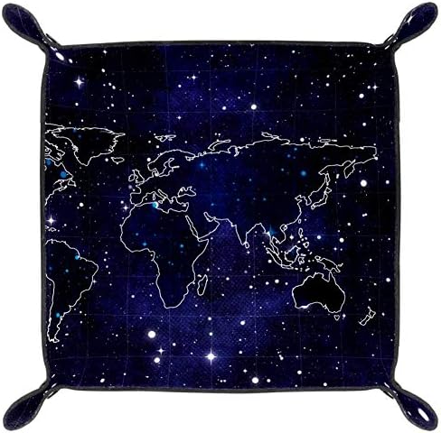 Continentes de espaço para bandeja de manobrista AISSO Mapa de impressão de jóias de couro Bandejas Organizador