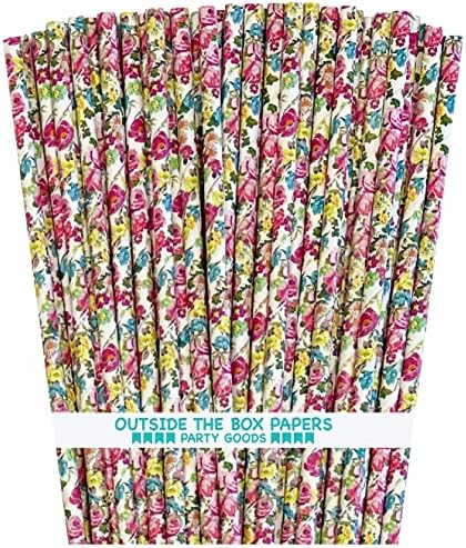 Rose Floral Paper Streds - Abastecimento de chuveiro de aniversário de casamento - Pink amarelo azul branco - 7,75 polegadas - 100 pacote - fora dos papéis da caixa marca