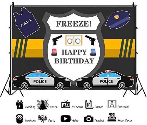 Oerju 5x3ft Feliz aniversário Carros de cenário da polícia uniforme de polícia congelamento Little Police Theme Birthday Banner Little Policular Bday Photo Papel de parede Tabel