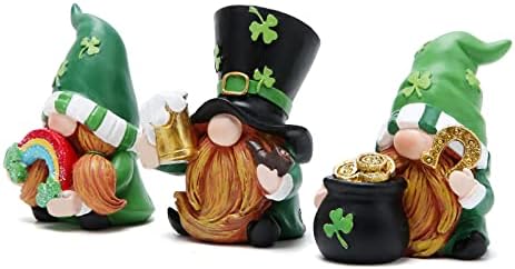 Hodao 3 PCs St Patricks Day Gnome Decorações Beard Elf para São Patricks Decoração Decoração Casa Decoração de Ornamento Decoração de Dwarf Figuras para St. Patricks Day Gifts Green Irish Irish Handmade Decorações Gnome