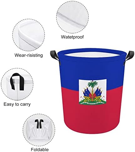 Bandeira de cestas de lavanderia do Haiti com alças de roupas redondas dobráveis ​​e impermeáveis ​​Hampers Bin Storage Bin Organizer