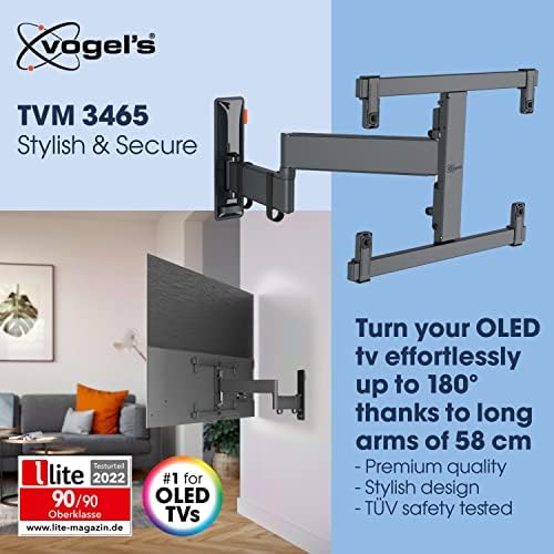Vogel TVM 3465 Suporte de parede de TV OLED em movimento completo para TVs de 32-65 polegadas, máx. 55 libras, gabaritos de até 180º, montagem de parede de TV OLED em movimento integral, máx. VESA 400X400, compatibilidade universal