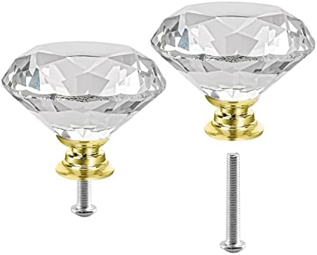 Botões de armário de cristal 2pack de vidro transparente maçaneta de gaveta de diamante de diamante