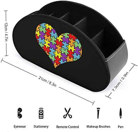 Autismo Consciência do coração Remoto TV Controle PU Organizador de caixa de armazenamento de couro com 5 compartimentos para escritório de mesa