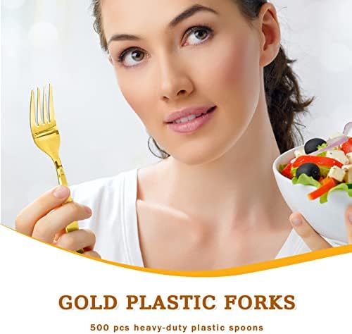 500 peças Gold garfos de plástico descartáveis ​​a granel 7,4 polegadas de plástico pesado bobs de plástico